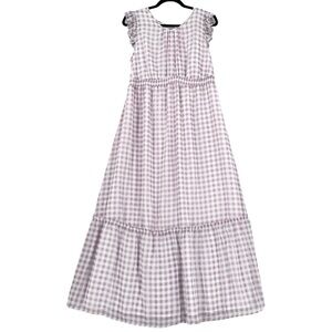 Isabel Maternity Sleeveless Ruffle Checkered Maxi Dress Purple Gingham Size M